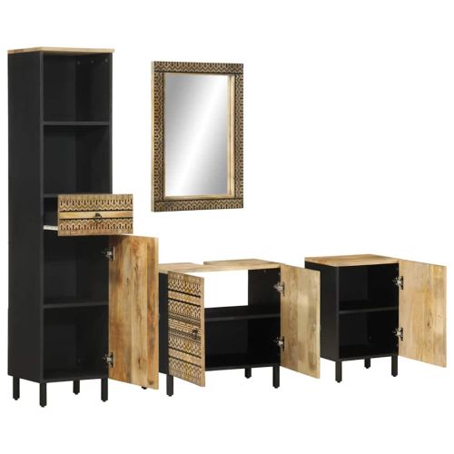 Комплект мебели за баня, 4 части, масивна мангова дървесина