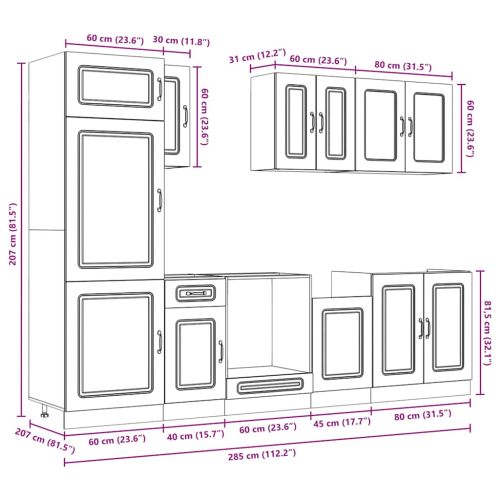 Комплект кухненски шкафове от 8 части "Kalmar" от кафяв дъб, инженерно дърво
