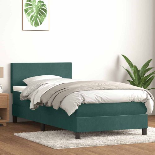 Box Spring легло с матрак Тъмнозелено 90x220 cm Кадифе