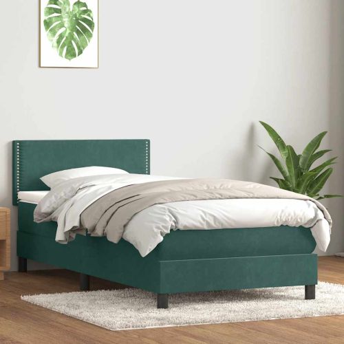 Box Spring легло с матрак Тъмнозелено 90x220 cm Кадифе