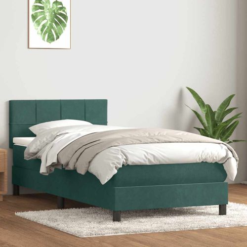 Box Spring легло с матрак Тъмнозелено 90x220 cm Кадифе