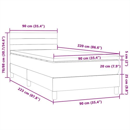 Боксспринг легло с матрак, тъмносиво, 90x220 см, кадифе
