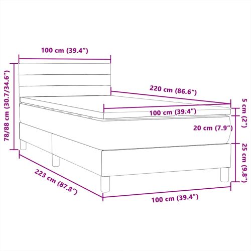 Боксспринг легло с матрак, розово, 100x220 см, кадифе