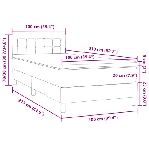 Боксспринг легло с матрак, светлосиво, 100x210 см, кадифе