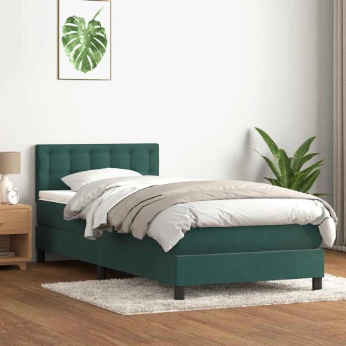 Box Spring легло с матрак Тъмнозелено 90x220 cm Кадифе