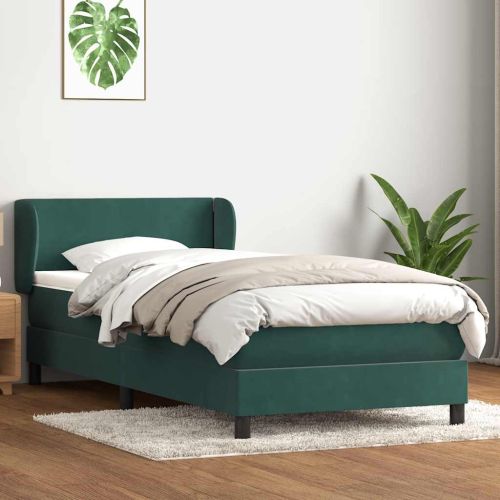 Box Spring легло с матрак Тъмнозелено 90x220 cm Кадифе