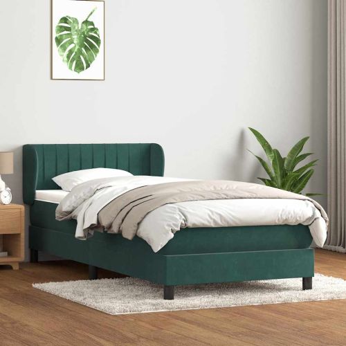 Box Spring легло с матрак Тъмнозелено 90x220 cm Кадифе