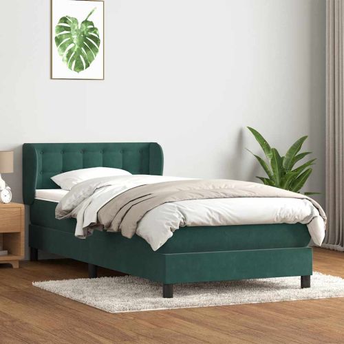 Box Spring легло с матрак Тъмнозелено 90x220 cm Кадифе