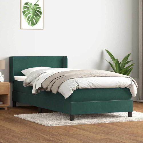 Box Spring легло с матрак Тъмнозелено 90x220 cm Кадифе