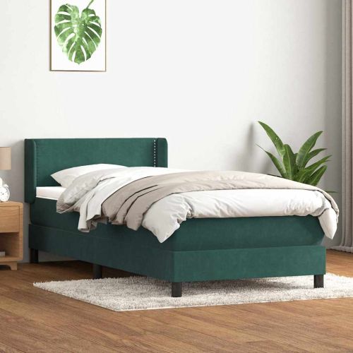 Box Spring легло с матрак Тъмнозелено 90x220 cm Кадифе