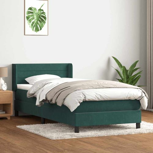 Box Spring легло с матрак Тъмнозелено 90x220 cm Кадифе