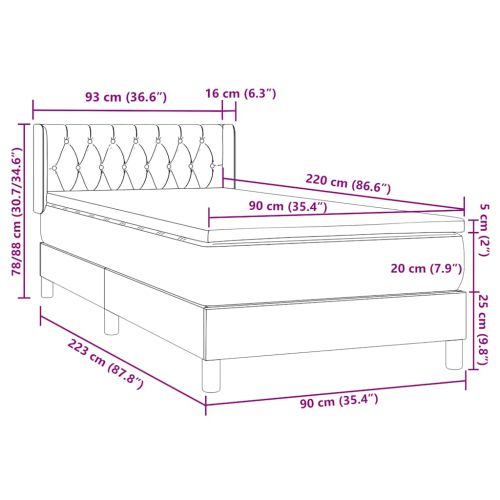 Box Spring легло с матрак Тъмнозелено 90x220 cm Кадифе