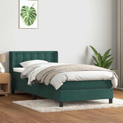Box Spring легло с матрак Тъмнозелено 90x220 cm Кадифе
