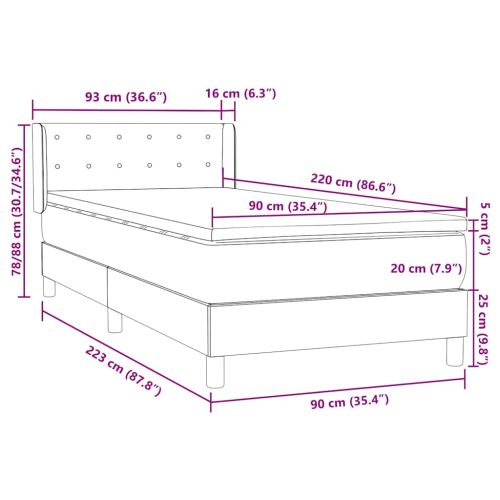 Box Spring легло с матрак Тъмнозелено 90x220 cm Кадифе