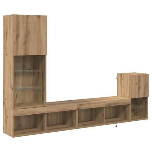 Стойки за телевизор С LED лентисти светлини Дъб Инженерно дърво