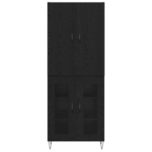 Висок шкаф 2 pcs Черния дъб Инженерна дървесина и стъкло