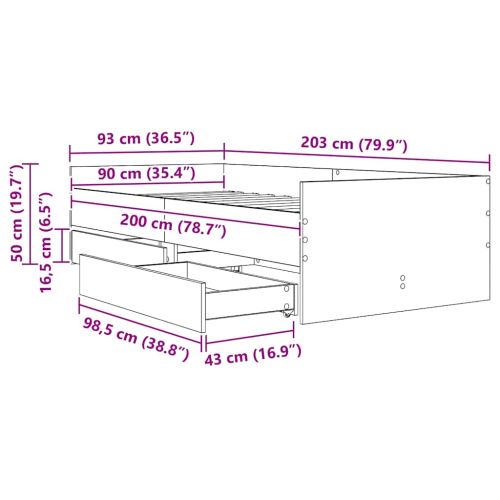 Рамка за легло Черния дъб 90 x 200 cm Солидно борово дърво