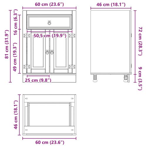 За шкафове с рафт Меден 60 x 46 x 81,5 см Солидно борово дърво