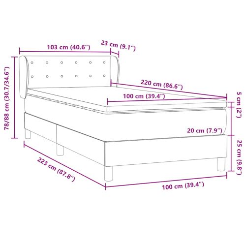Боксспринг легло с матрак, черно, 100x220 см, кадифе