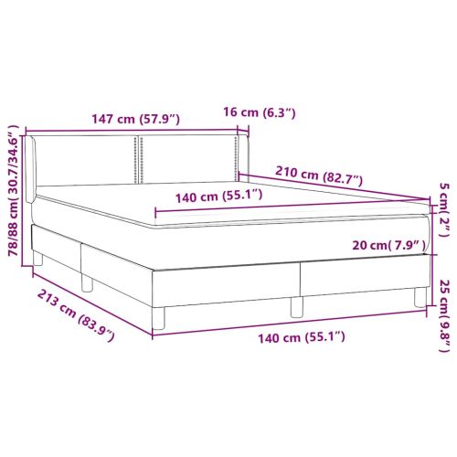 Боксспринг легло с матрак, тъмносиво, 140x210 cm, кадифе