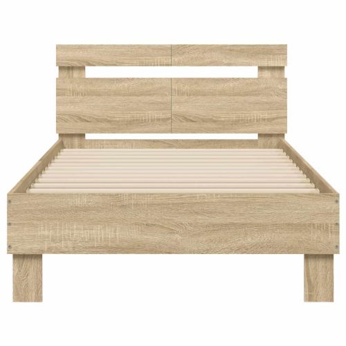 Рамка за легло с табла, дъб сонома, 100x200 см, инженерно дърво