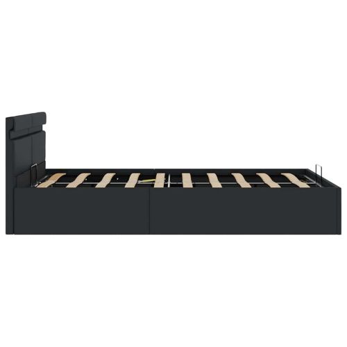 Легло с повдигащ механизъм и LED черно еко кожа 140x200 cм