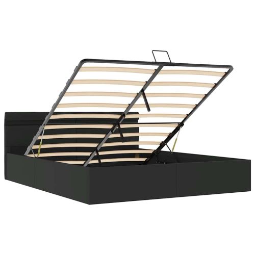 Легло с повдигащ механизъм и LED черно еко кожа 160x200 cм