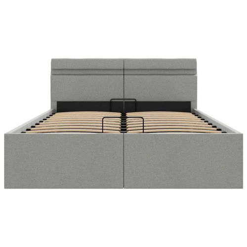 Легло с повдигащ механизъм и LED светлосиво текстил 140x200 см