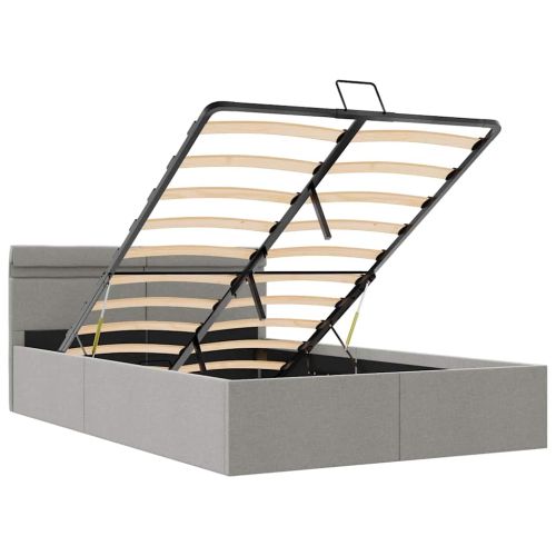 Легло с повдигащ механизъм и LED светлосиво текстил 140x200 см