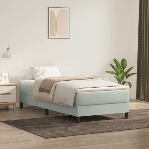 Box Spring Легло без матрак Светло сиво 90x220 cm Кадифе