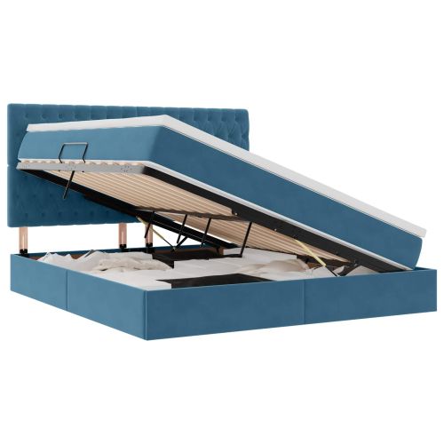 Легло с място за съхранение и LED Тъмен син 180 x 200 cm Кадифе