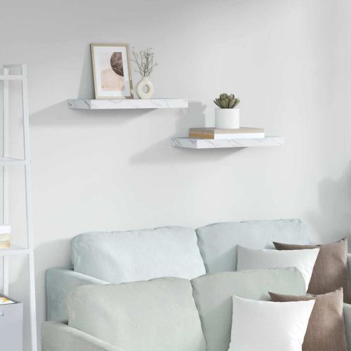 Стенен рафт 2 pcs Бял мрамор 50 x 23,5 x 4 см Инженерно дърво