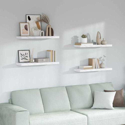 Стенен рафт 4 pcs Бял мрамор 90 x 23,5 x 4 см Инженерно дърво
