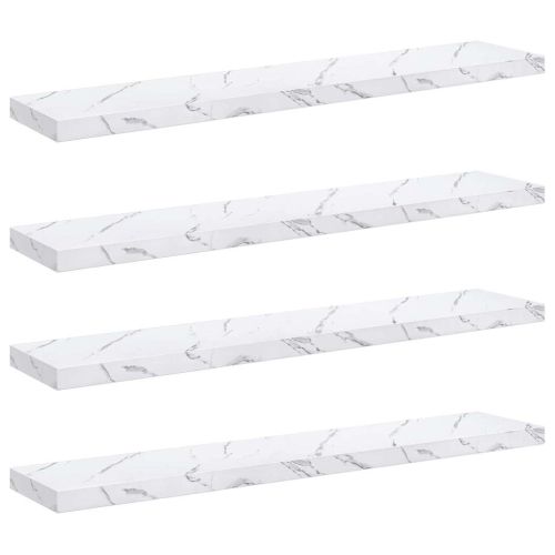 Стенен рафт 4 pcs Бял мрамор 120 x 23,5 x 4 см Инженерно дърво