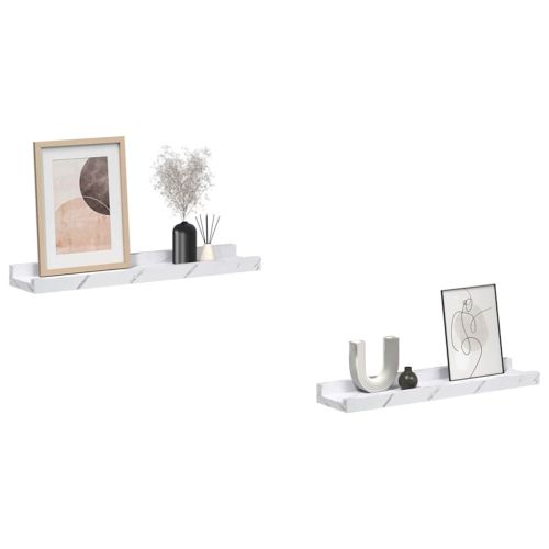 Стенен рафт 2 pcs Бял мрамор 40 x 9 x 3 cm Инженерно дърво