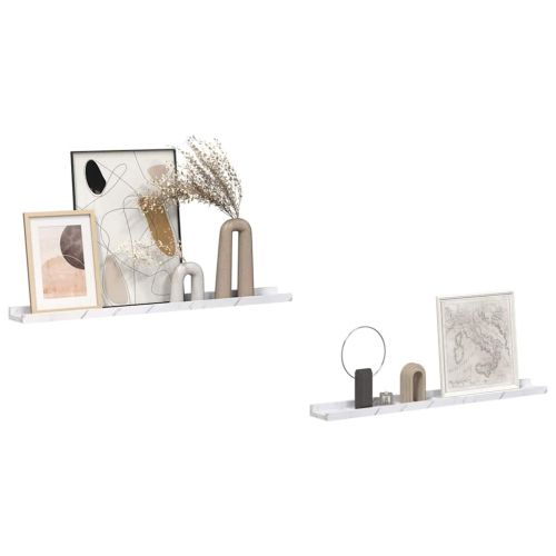 Стенен рафт 2 pcs Бял мрамор 80 x 9 x 3 cm Инженерно дърво