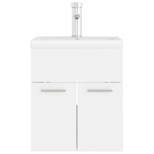 Шкаф за баня с вградена мивка, бял, инженерно дърво