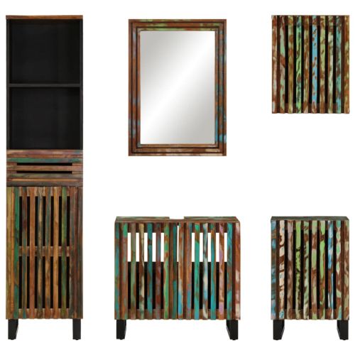 Комплект мебели за баня, 5 части, масивна акациева дървесина