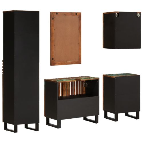 Комплект мебели за баня, 5 части, масивна акациева дървесина