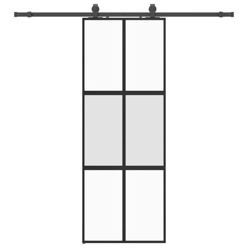Плъзгаща се врата с комплект обков Черно 76x205 cm