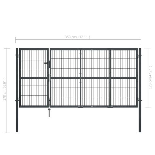 Градинска порта със стълбове от стомана 350x120 см, антрацит