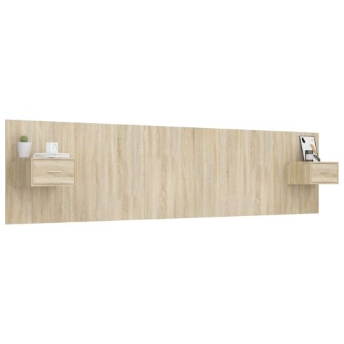 Табла за легло с шкафчета сонома дъб инженерно дърво