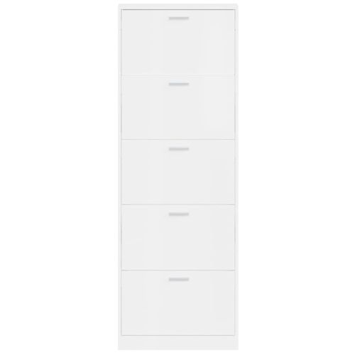 Шкаф за обувки, бял гланц, 59x17x169 см, инженерно дърво