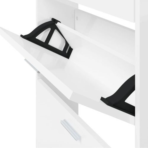 Шкаф за обувки, бял гланц, 59x17x169 см, инженерно дърво