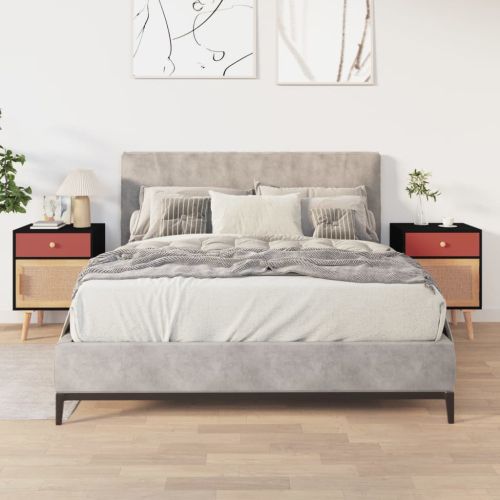 Нощни шкафчета, 2 бр, черни, 40x30x55 см, инженерно дърво