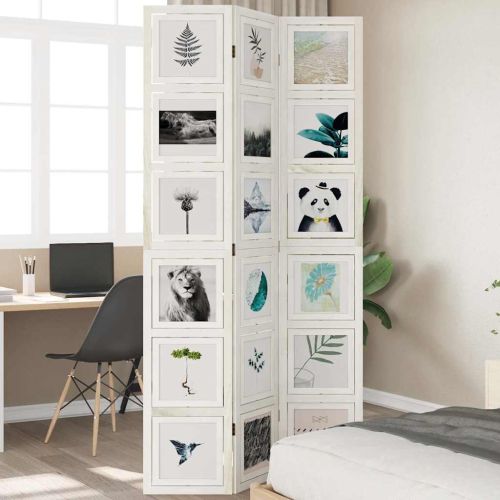 Разделител за стая, 3 панела, бял, дърво пауловния масив