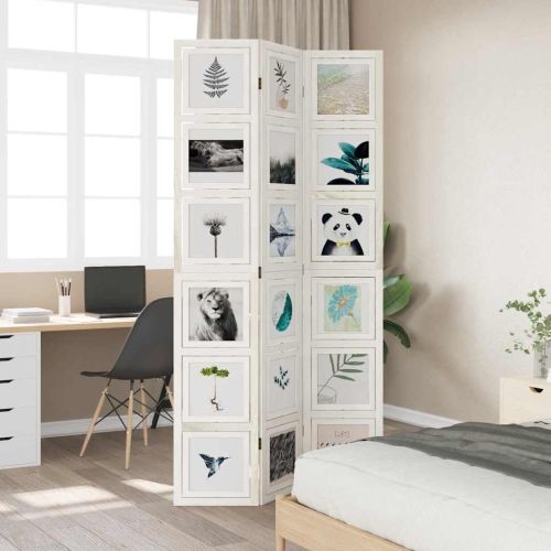 Разделител за стая, 3 панела, бял, дърво пауловния масив