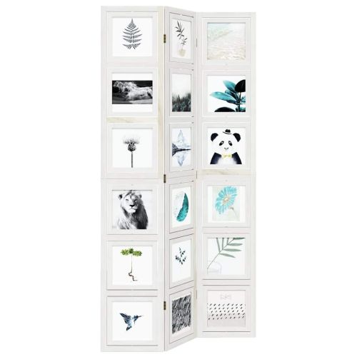 Разделител за стая, 3 панела, бял, дърво пауловния масив