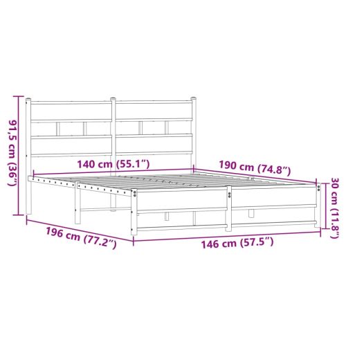 Метална рамка за легло, без матрак, кафяв дъб, 140x190 см