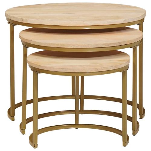 Nesting маси за кафе 3 pcs Бяло Масивно мангово дърво и стомана